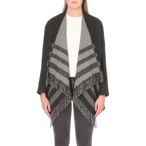 MAJE Womens Gilla Jacquard Fringe Wool Blend Cardigan Jacket